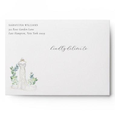 Elegant Greenery Wedding Dress Bridal Shower Envelope