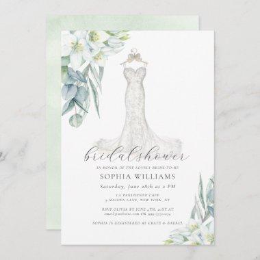 Elegant Greenery Wedding Dress Bridal Shower Invit Invitations