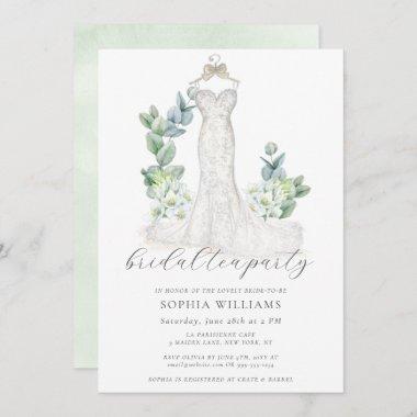 Elegant Greenery Wedding Dress Bridal Tea Party Invitations