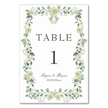 Elegant Greenery White Floral Wedding Table Number