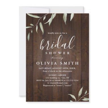 Elegant greenery wood county rustic bridal shower Invitations