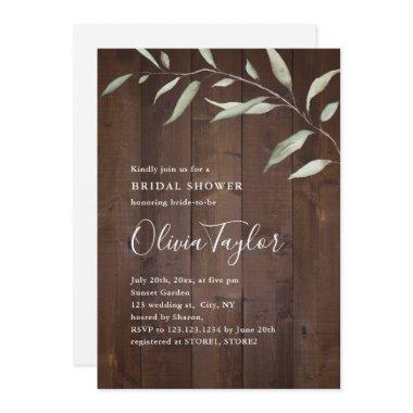 Elegant greenery wood county rustic bridal shower Invitations