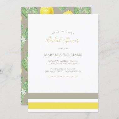 Elegant Greige & Citrus Lemon Bridal Shower Invitations