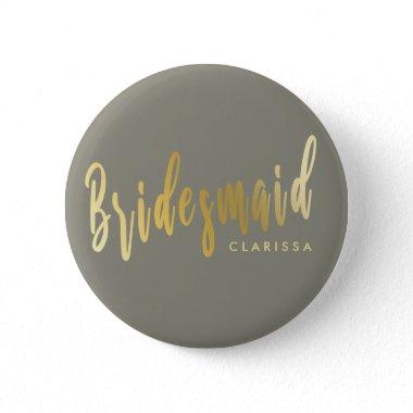 Elegant grey & gold bridesmaid button