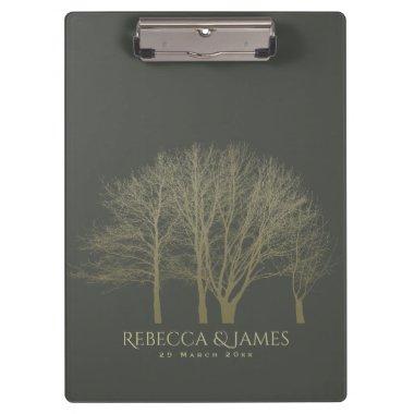 ELEGANT GREY GOLD FALL AUTUMN TREES MONOGRAM CLIPBOARD