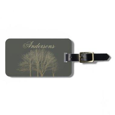 ELEGANT GREY GOLD FALL AUTUMN TREES MONOGRAM LUGGAGE TAG