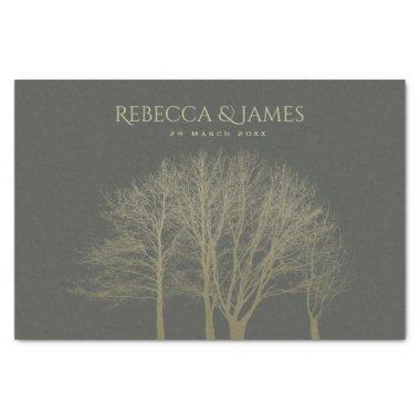 ELEGANT GREY GOLD FALL AUTUMN TREES MONOGRAM TISSUE PAPER