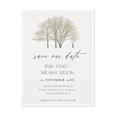 ELEGANT GREY GOLD FALL AUTUMN TREES SAVE THE DATE ANNOUNCEMENT POST