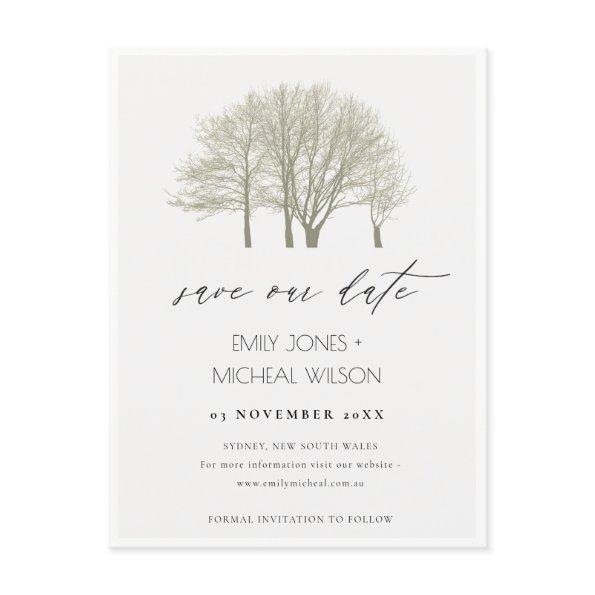 ELEGANT GREY GOLD FALL AUTUMN TREES SAVE THE DATE ANNOUNCEMENT POST