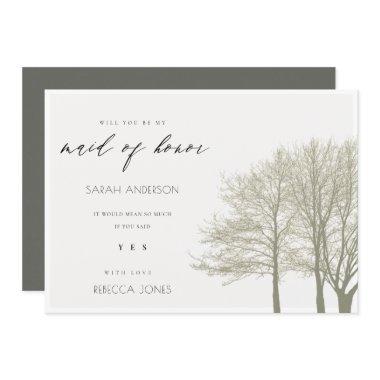 ELEGANT GREY SILVER FALL AUTUMN MAID OF HONOR Invitations