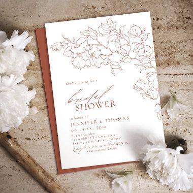 Elegant hand drawn floral terracotta Bridal Shower Invitations