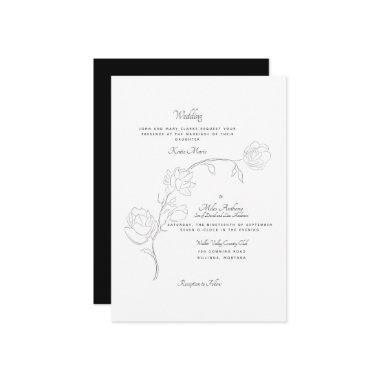 Elegant Hand-Drawn Jasmine B/W Both Parents Invitations