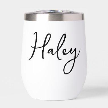 Elegant Hand Scripted Name Bachelorette Party Thermal Wine Tumbler
