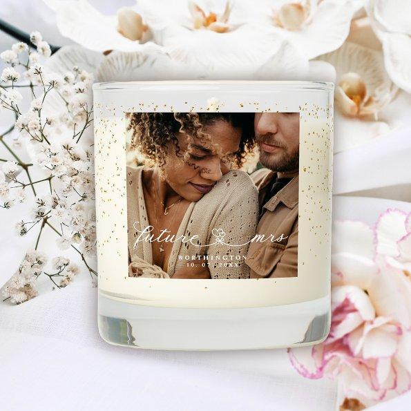 Elegant Handwritten Script Future Mrs Hearts Scented Candle