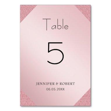 Elegant Handwritten Script Rose Gold Glitter Table Number