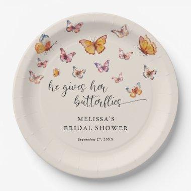 Elegant He Gives Me Butterflies Bridal Shower Paper Plates