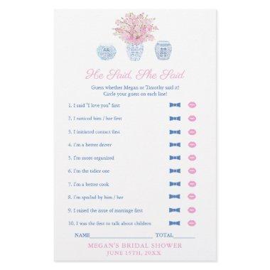 Elegant He Said She Said Wedding Shower Game