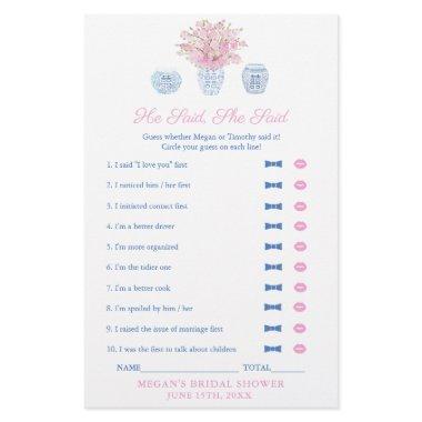 Elegant He Said She Said Wedding Shower Game Invitations