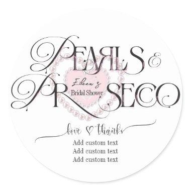Elegant Heart Pearls Prosecco Bubbly  Classic Round Sticker