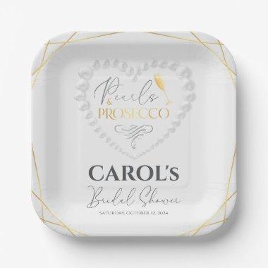 Elegant Heart Pearls & Prosecco Gold  Paper Plates