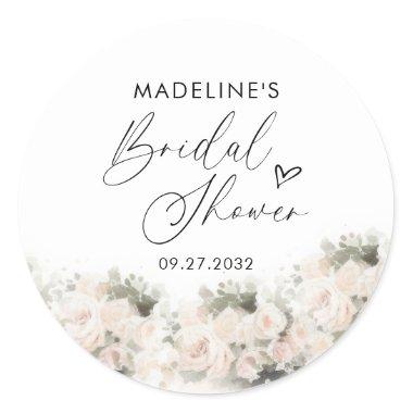 Elegant Heart Script Floral Bridal Shower Classic Round Sticker