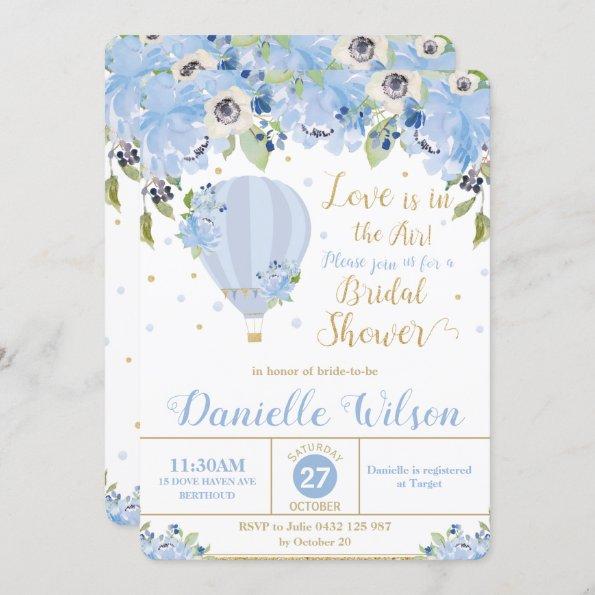 Elegant Hot Air Balloon Blue Floral Bridal Shower Invitations