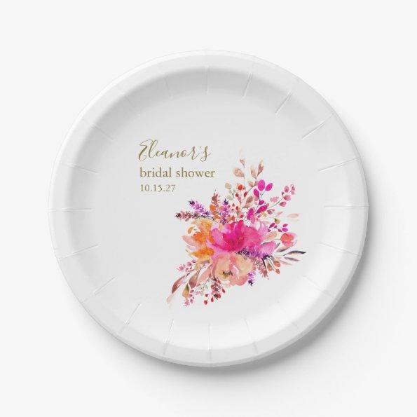 Elegant Hot Pink Floral Bridal Shower Custom Favor Paper Plates