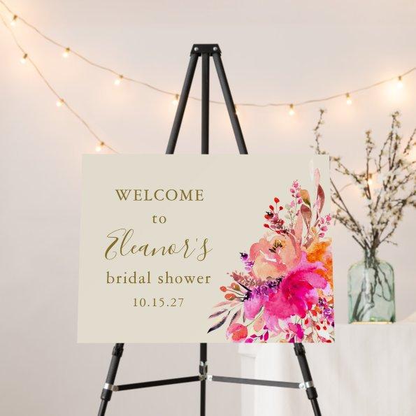 Elegant Hot Pink Floral Bridal Shower Welcome Sign