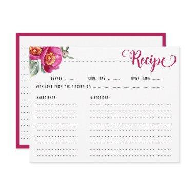 Elegant Hot Pink Floral Recipe Bridal Shower Enclosure Invitations