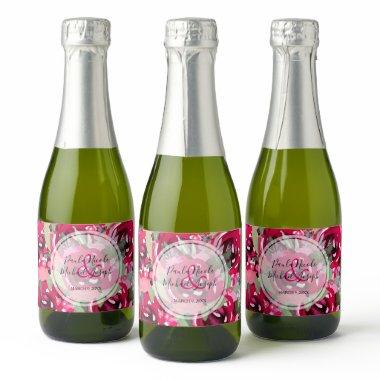 Elegant Hot Pink Watercolor Floral Wedding Mini Sparkling Wine Label