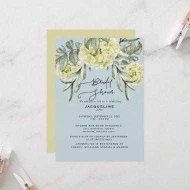 Elegant Hydrangea Dusty Blue Bridal Shower Invitations