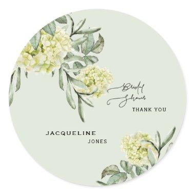 Elegant Hydrangea Mint Bridal Shower Thank You Classic Round Sticker