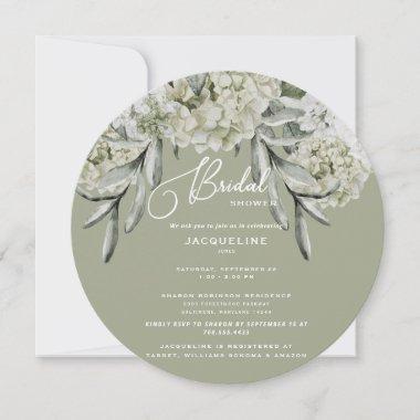 Elegant Hydrangea Sage Round Bridal Shower Invitations