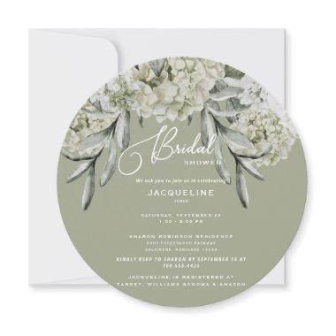 Elegant Hydrangea Sage Round Bridal Shower Invitations