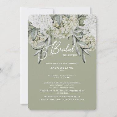 Elegant Hydrangea Sage Rounded Bridal Shower Invitations