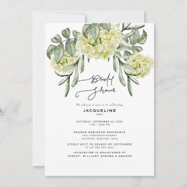 Elegant Hydrangea White Bridal Shower Invitations
