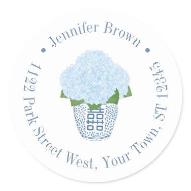 Elegant Hydrangeas Ginger Jar Return Address Classic Round Sticker