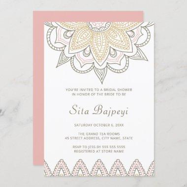 Elegant Indian Pink Mehndi Hindu Bridal Shower Invitations