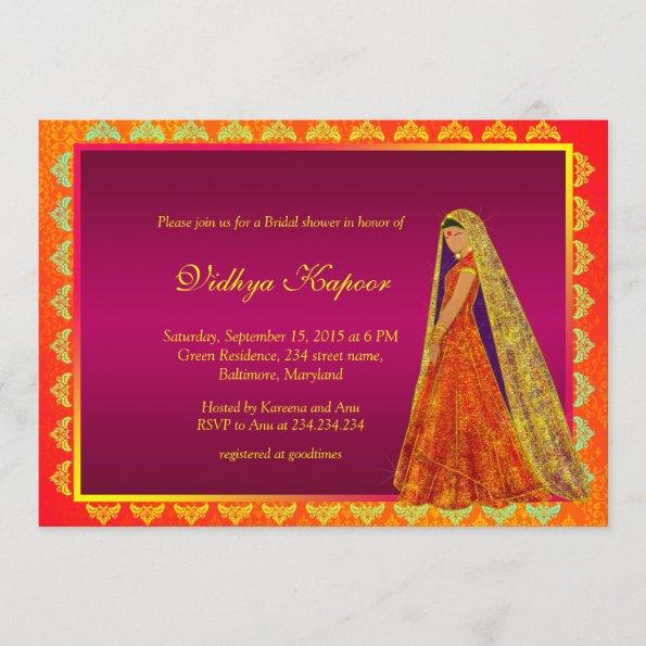 Elegant Indian Wedding Damask Bridal Shower Invite