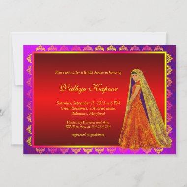 Elegant Indian Wedding Damask Bridal Shower Invite