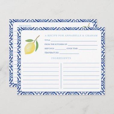 Elegant Italian Lemon Bridal Shower Recipe Invitations