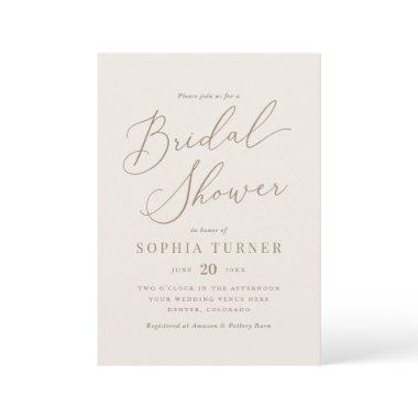 Elegant Ivory and Gold Calligraphy Bridal Shower Invitations