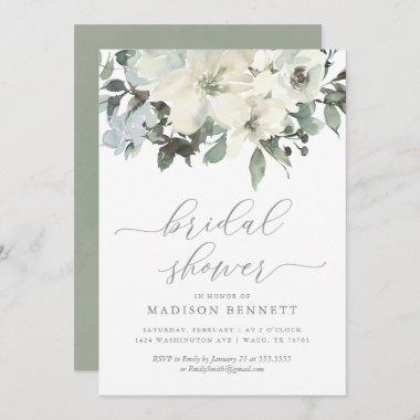 Elegant Ivory and Sage Floral Bridal Shower Invitations