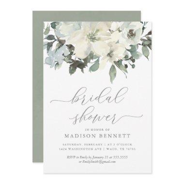 Elegant Ivory and Sage Floral Bridal Shower Invitations