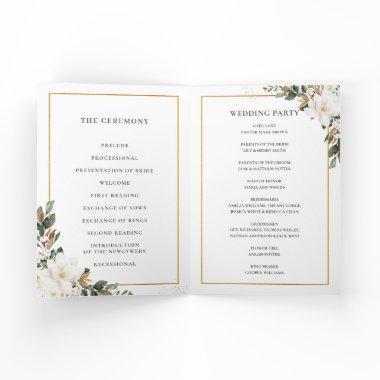 Elegant Ivory Magnolia Floral Greenery Wedding Program