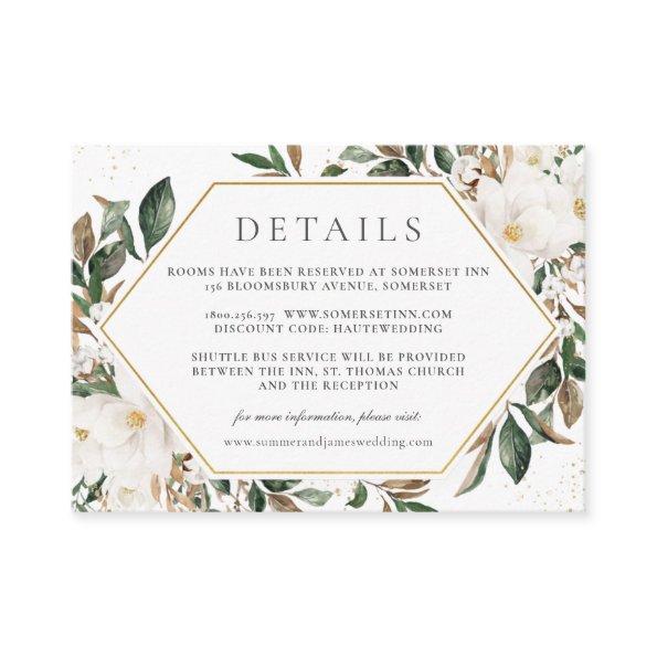 Elegant Ivory Magnolia Floral Wedding Details  Enclosure
