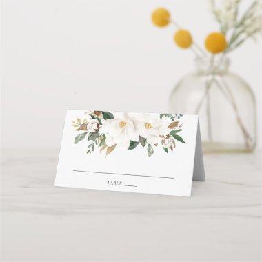 Elegant Ivory Magnolia Greenery Wedding Guest Name Place