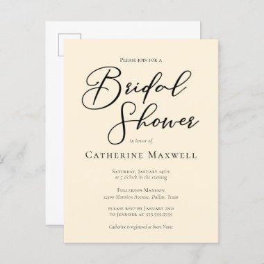 Elegant Ivory Minimalist Typography Bridal Shower Invitation PostInvitations
