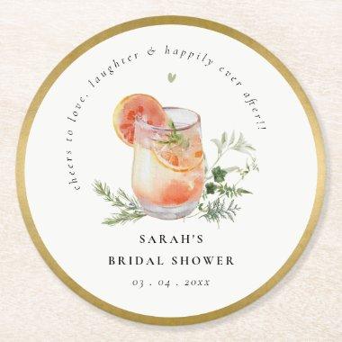 Elegant Ivory Orange Green Cocktail Bridal Shower Round Paper Coaster