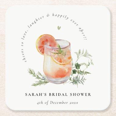 Elegant Ivory Orange Green Cocktail Bridal Shower Square Paper Coaster